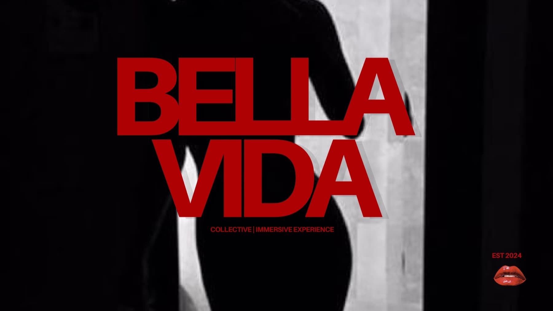BELLA VIDA brand cover — the wordmark in red over a silhouette, 'Collective | Immersive Experience'